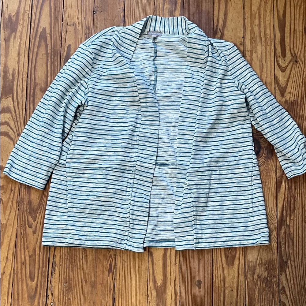 Talbots Teal and White Striped Cardigan